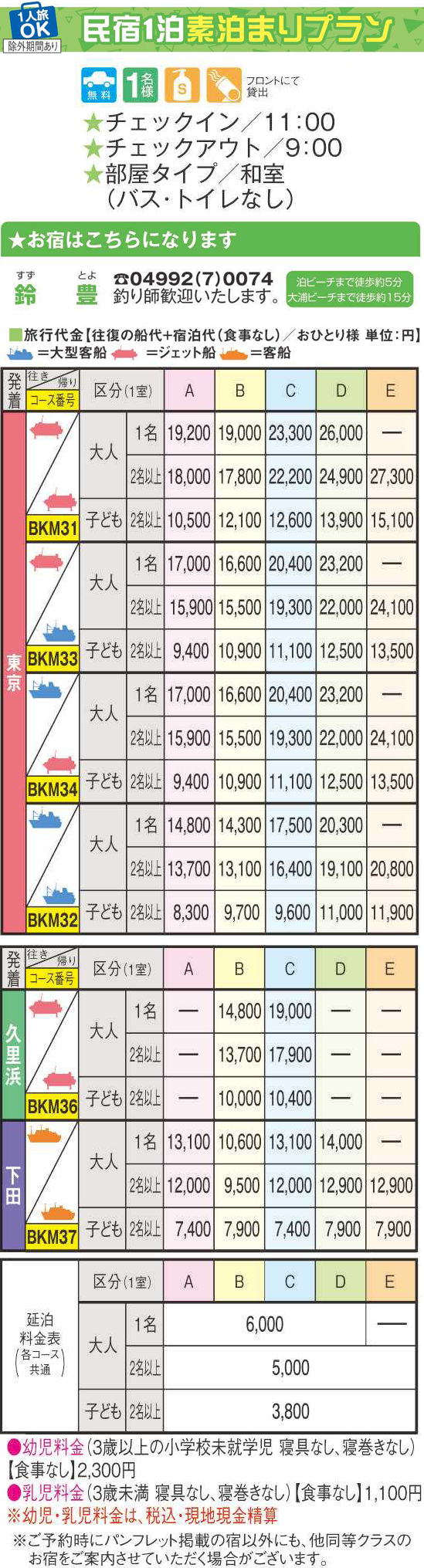 民宿1泊朝食Ｓ＆Ｂパック