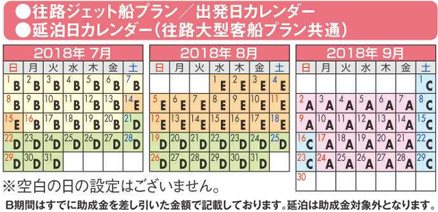 往路ジェット船プラン出発カレンダー