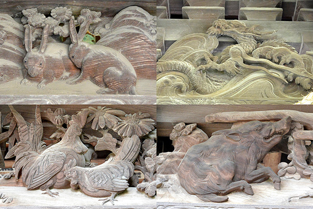 笠間稲荷神社・手水舎の12支の彫刻