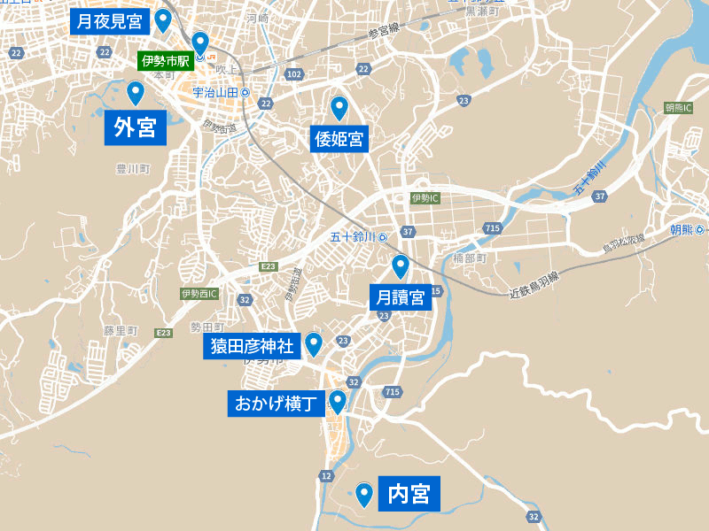 Map伊勢神宮の周辺参拝ルート