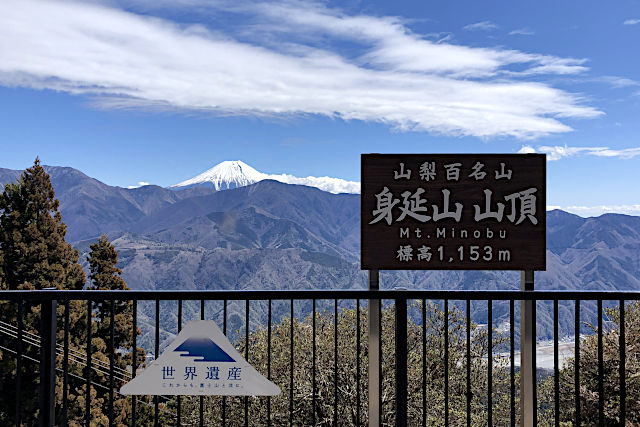 東側展望台と身延山山頂看板