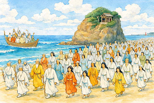 神在月に稲佐の浜に集まる神々