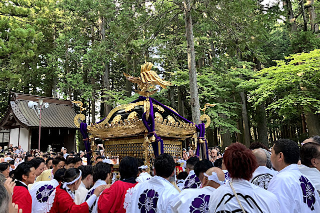 諏訪拝殿から出てくる神輿