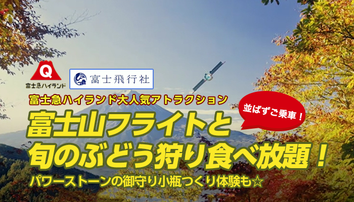 富士飛行社に待たずに乗ろう！富士山フライトとぶどう狩りバスツアーのスマホ版ヴィジュアル