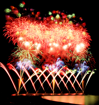 三尺玉　二発同時打上の超大スケール