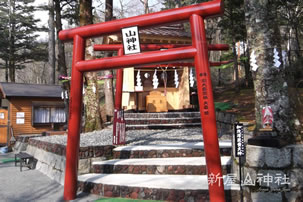 新倉山浅間公園からの初富士と新屋山神社のイメージ