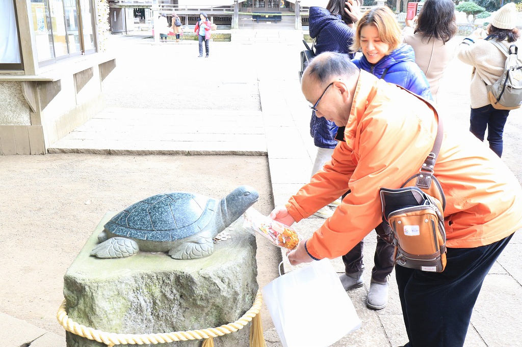 熊手も亀さんになでてます。