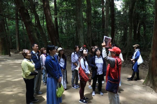 鹿島神宮でガイドしている様子